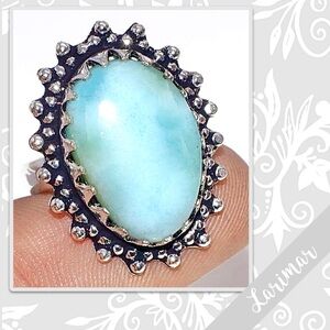 Larimar Eclectic Silver Artisan Ring, Size 7 (Aqua / Turquoise Blue)